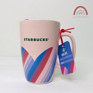 New! Starbucks Heart 12oz Ceramic Travel Lid Pink Multicolor Coffee Cup